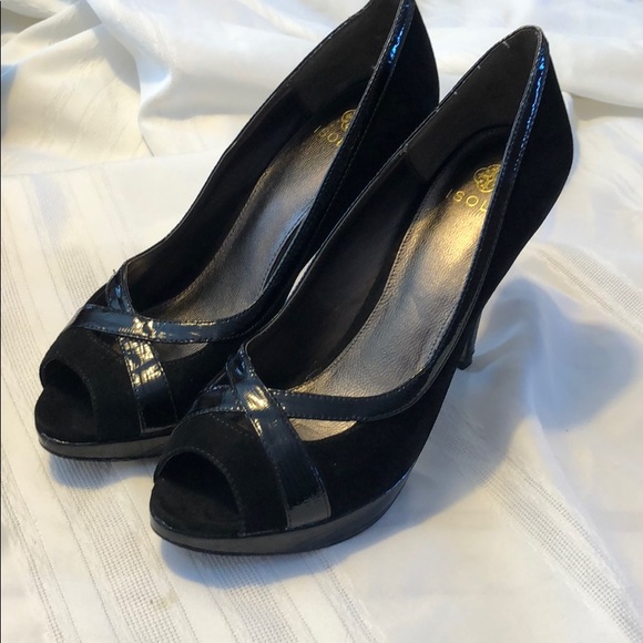 ISOLA black suede peep toe heels size 8.5 CUTE!!!! - Picture 1 of 10
